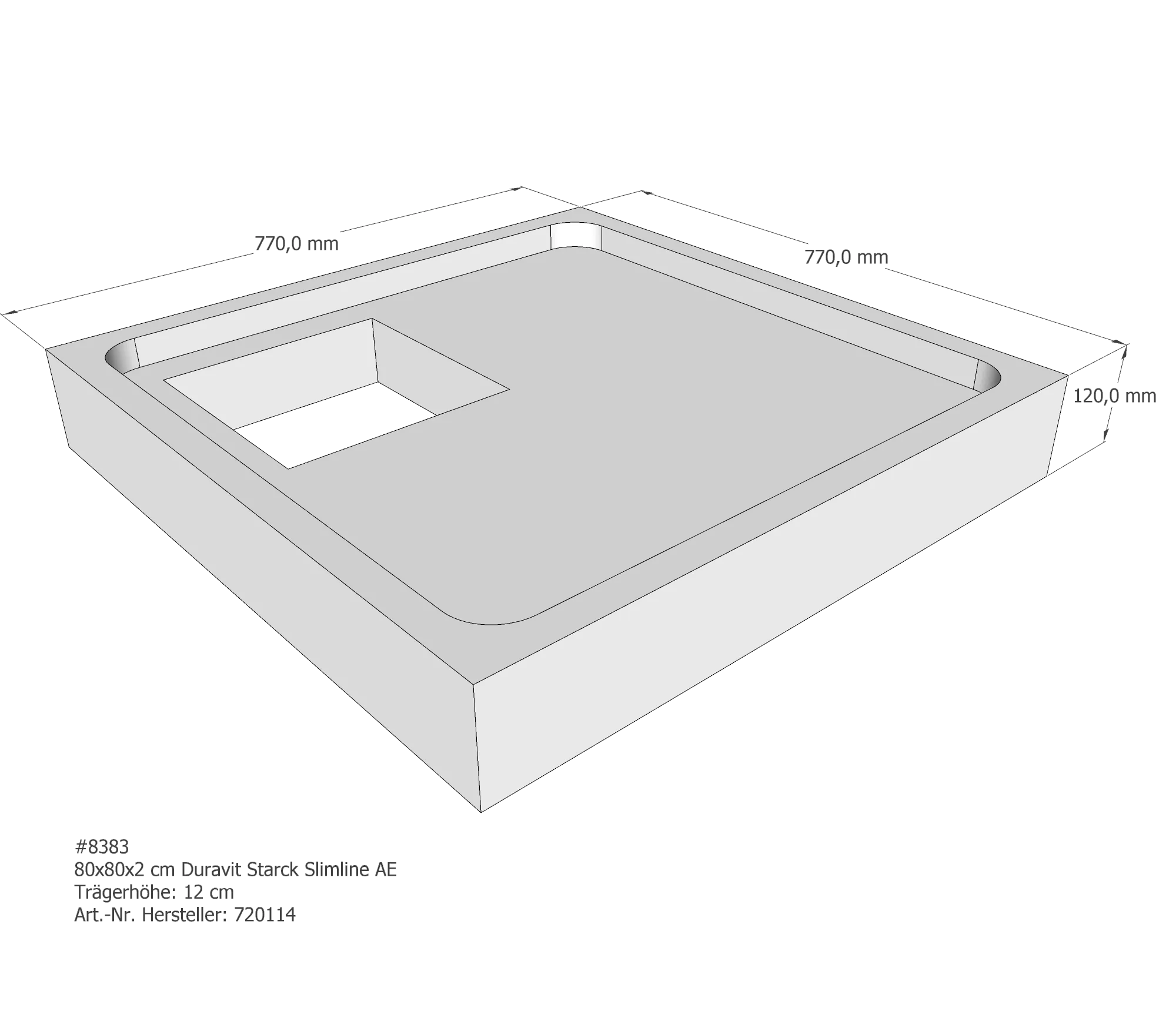 Duschwannenträger für Duravit Starck Slimline 80 × 80 × 2 cm Duschwannenträger für Duravit Starck Slimline 80 × 80 × 2 cm