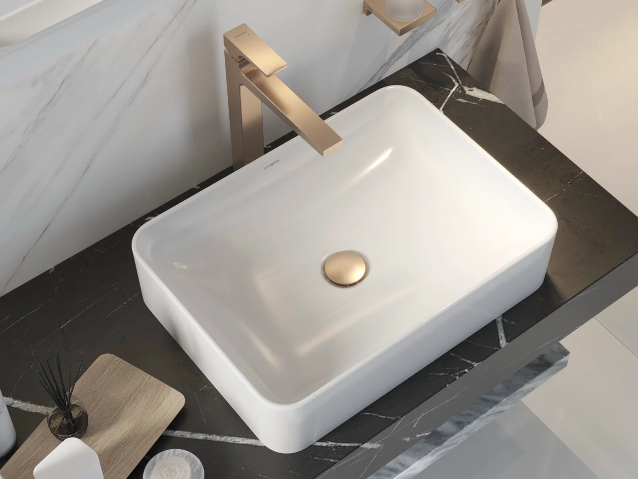 Hansgrohe Aufsatzwaschtisch Xuniva Q, weiß, 550x400 mm, glänzend, ohne Hahnloch und Überlauf Hansgrohe Aufsatzwaschtisch Xuniva Q, weiß, 550x400 mm, glänzend, ohne Hahnloch und Überlauf