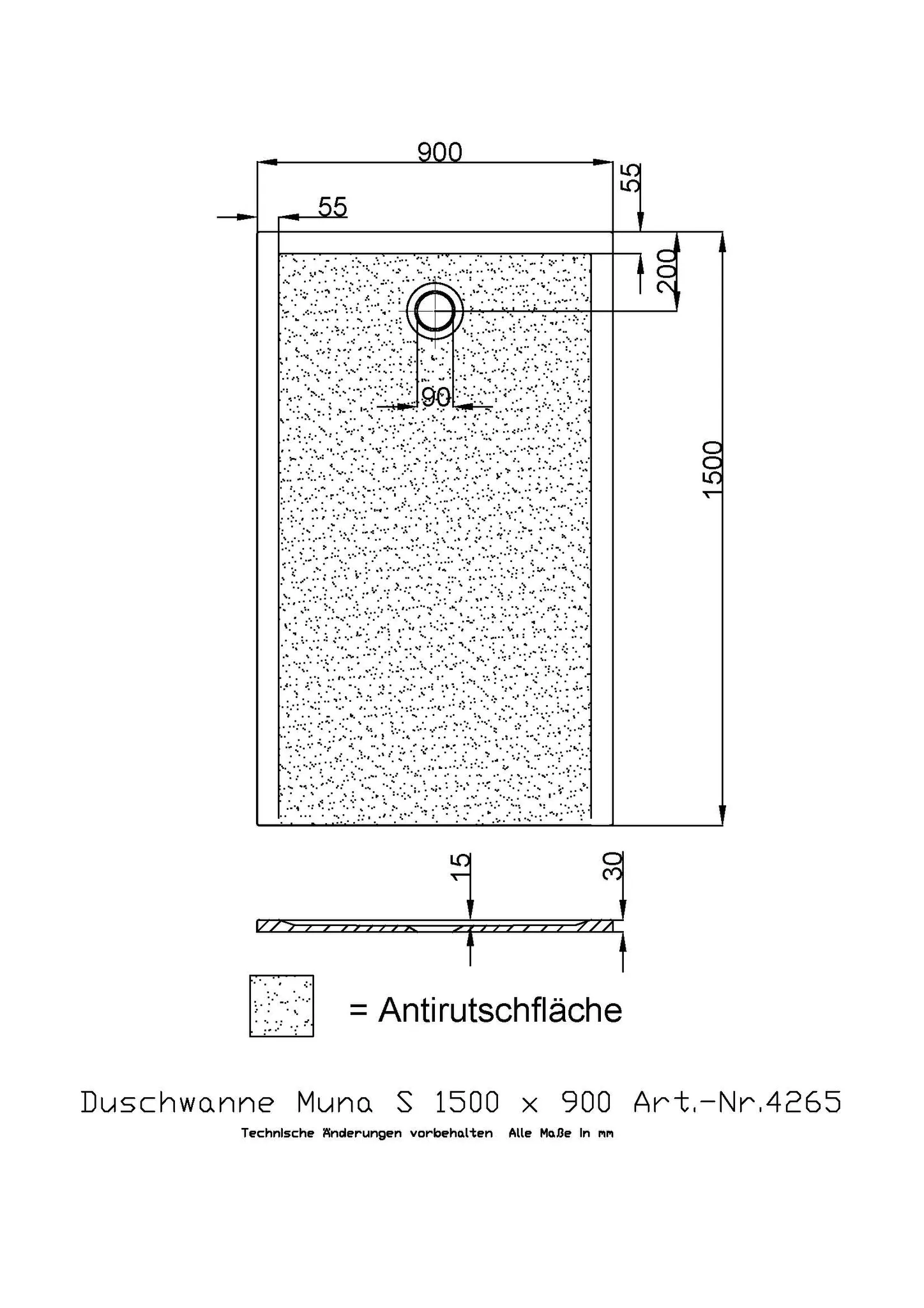 Hoesch Muna S Duschwanne Mineralguss Solique, Steingrau, 1500x900x30mm Hoesch Muna S Duschwanne Mineralguss Solique, Steingrau, 1500x900x30mm