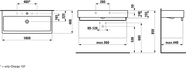 Waschtisch LIVING CITY 460x1000x155 1 Hahnloch mit Überlauf weiß
