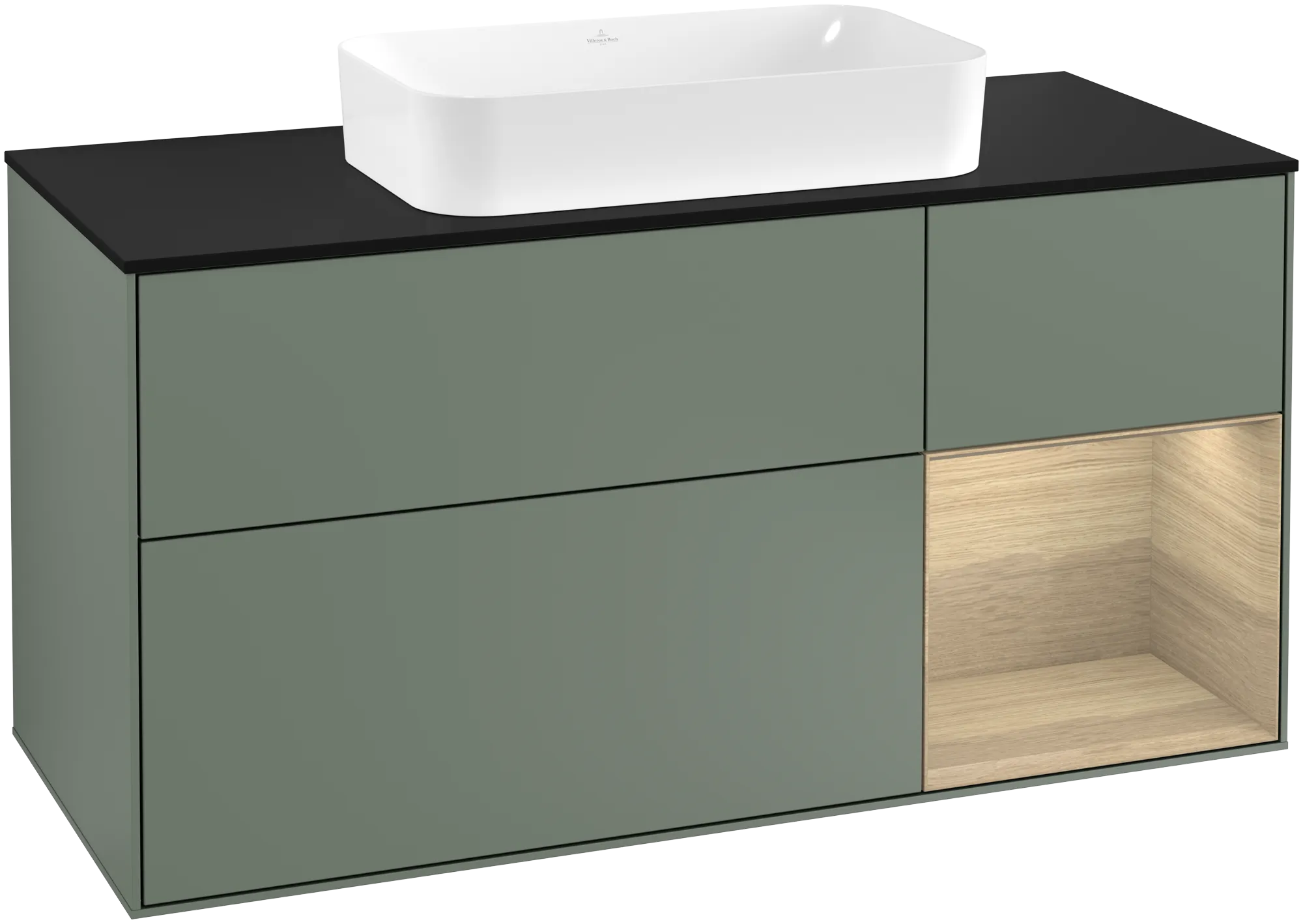 Villeroy & Boch Finion Waschbeckenunterschrank G30 1200x603x501mm Olive Matt Lacquer / Oak Veneer / Glass Black Matt