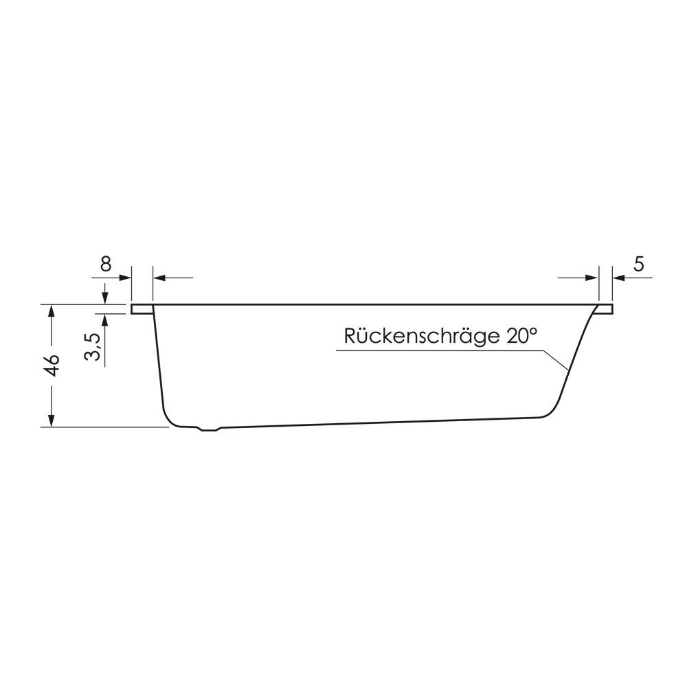 repaBAD Badewanne „Genf Mono“ rechteck 1800 × 800 mm, Fußablauf in Weiß