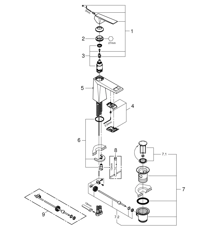 Einhand-Waschtischbatterie Allure Brilliant 24341, M-Size, Einlochmontage, Zugstangen-Ablaufgarnitur 1 1/4'', chrom Einhand-Waschtischbatterie Allure Brilliant 24341, M-Size, Einlochmontage, Zugstangen-Ablaufgarnitur 1 1/4'', chrom