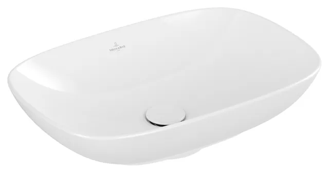 Villeroy & Boch Aufsatzwaschtisch aus TitanCeram „Loop & Friends“ 560 × 380 × 150 mm, ohne Hahnlochbohrung in Weiß Alpin