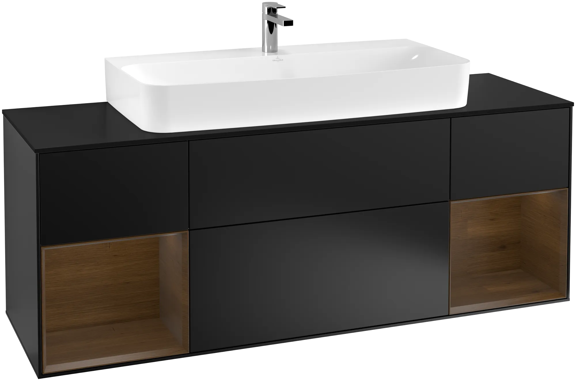 Villeroy & Boch Finion Waschbeckenunterschrank G21 1600x603x501mm Black Matt Lacquer/Walnut Veneer/Glass Black Matt