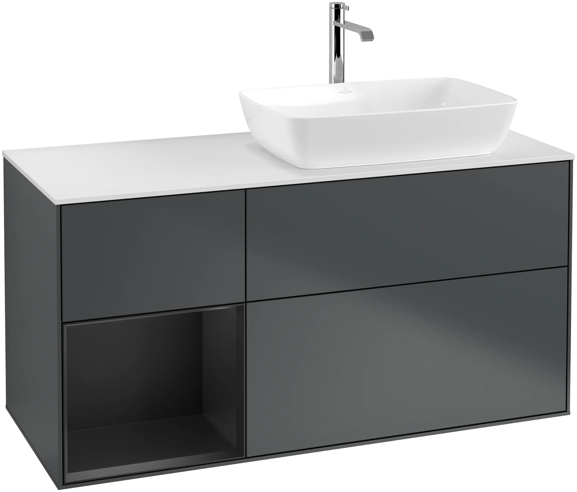 Villeroy & Boch Waschbeckenunterschrank Finion F80, 1200x603x501mm, Midnight Blue Matt Lacquer / Black Matt Lacquer / Glass White Matt