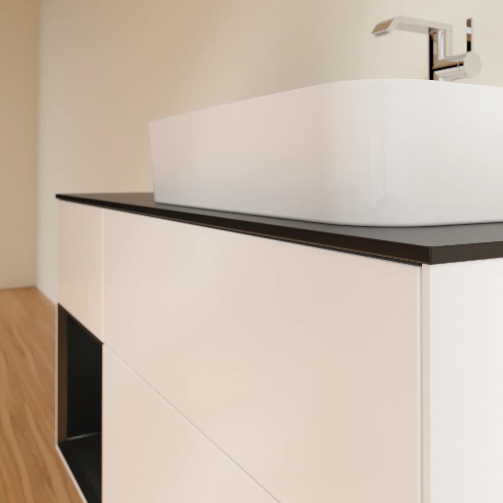 Villeroy & Boch Waschtischunterschrank „Finion“ für Schrankwaschtisch 1200 × 603 × 501 mm White Matt Lacquer, für Becken rechts Villeroy & Boch Waschtischunterschrank „Finion“ für Schrankwaschtisch 1200 × 603 × 501 mm White Matt Lacquer, für Becken rechts