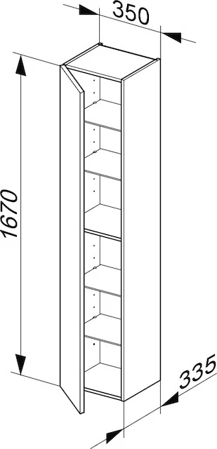 Royal Reflex Hochschrank 1-türig, Anschlag links 350 x 1670 x 335 mm weiß/weiß