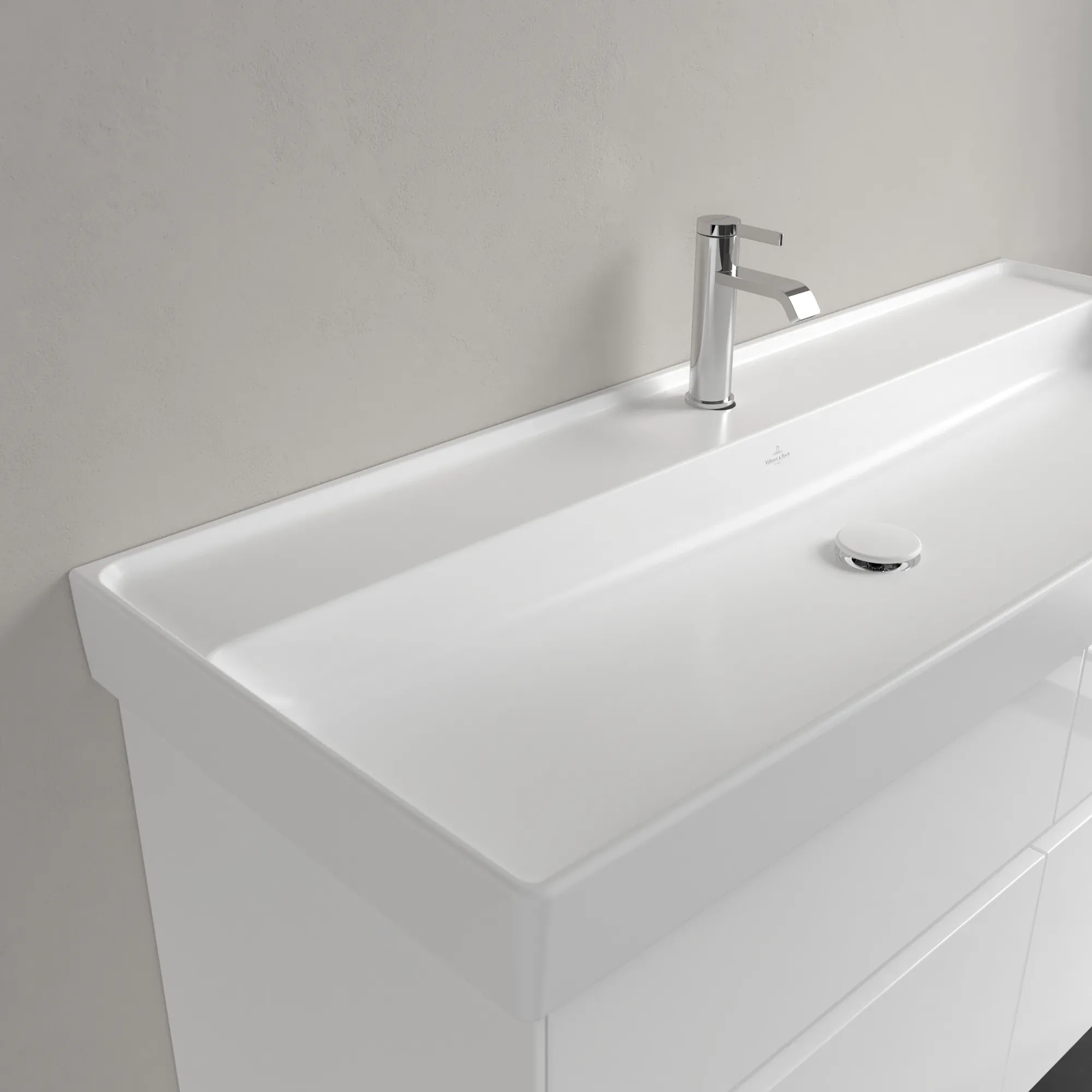 Villeroy & Boch Schrankwaschtisch aus TitanCeram „Collaro“ 1200 × 470 × 160 mm, mit Hahnlochbohrung, Hahnlochposition mittig in Stone White