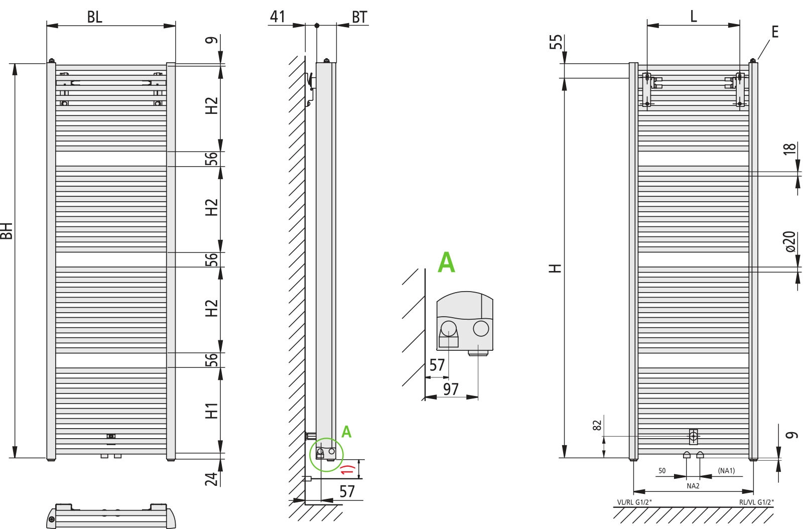 Kermi Design-Heizkörper „Duett®“ 93,4 × 118,8 cm in Weiß