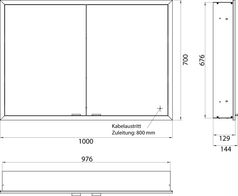 LED-Lichtspiegelschrank prime Slim Schwarz1000 mm, 2-türig, IP 20Rückwand weiß