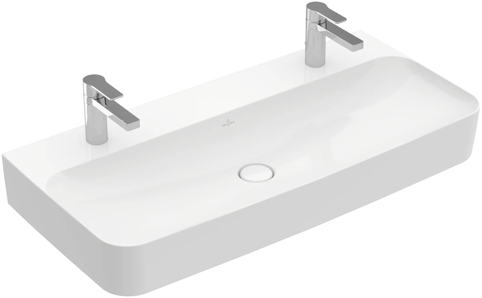 Villeroy & Boch Wandwaschtisch aus TitanCeram geschliffen „Finion“ 1000 × 470 × 165 mm, Hahnlochposition links und rechts, mit Hahnlochbohrung in Weiß Alpin, mit CeramicPlus Villeroy & Boch Wandwaschtisch aus TitanCeram geschliffen „Finion“ 1000 × 470 × 165 mm, Hahnlochposition links und rechts, mit Hahnlochbohrung in Weiß Alpin, mit CeramicPlus
