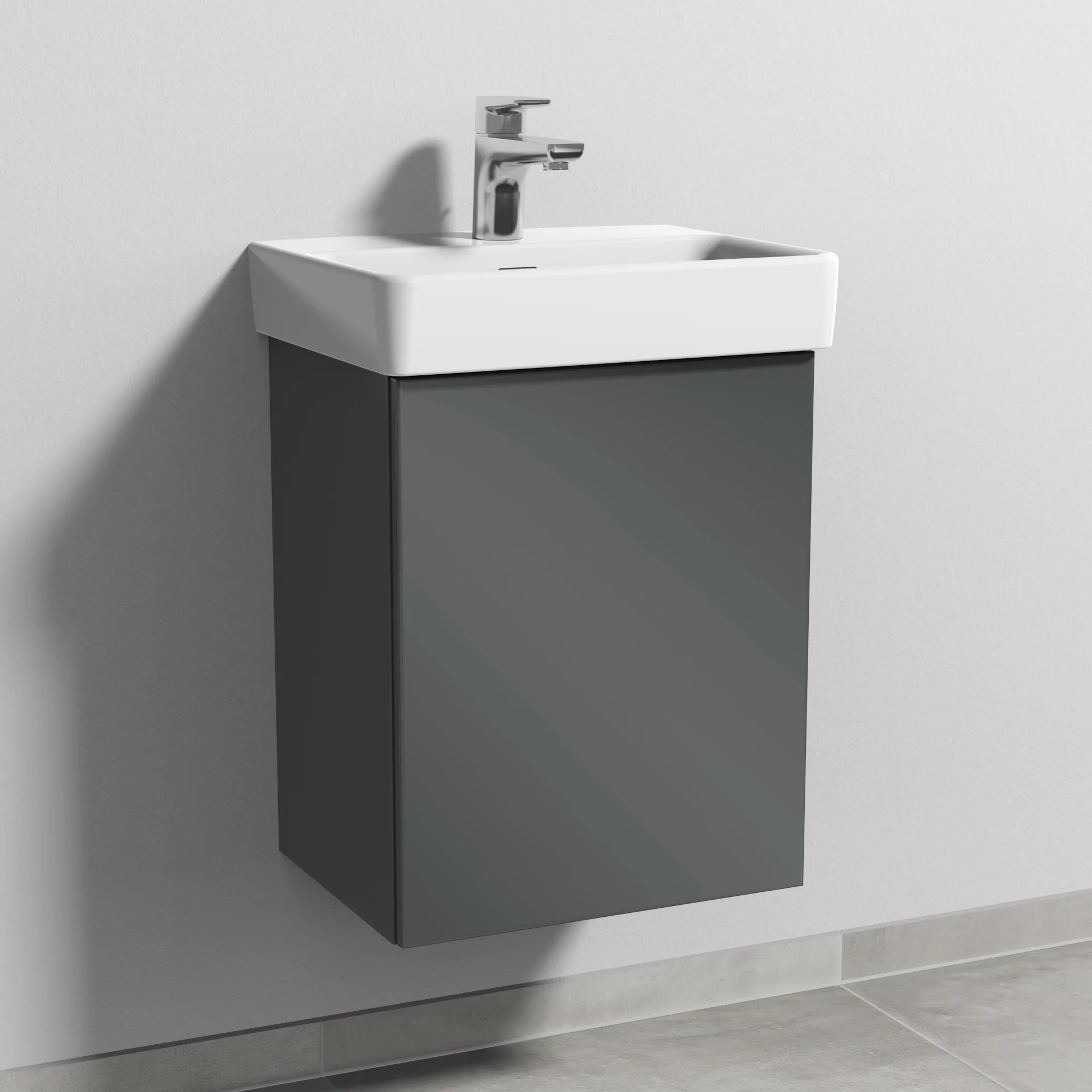 Sanipa Waschtischunterschrank „3way“ passend zu Keramik-Waschtische Pro S von 410 × 520 × 317 mm in Anthrazit (glanz), Anschlag rechts