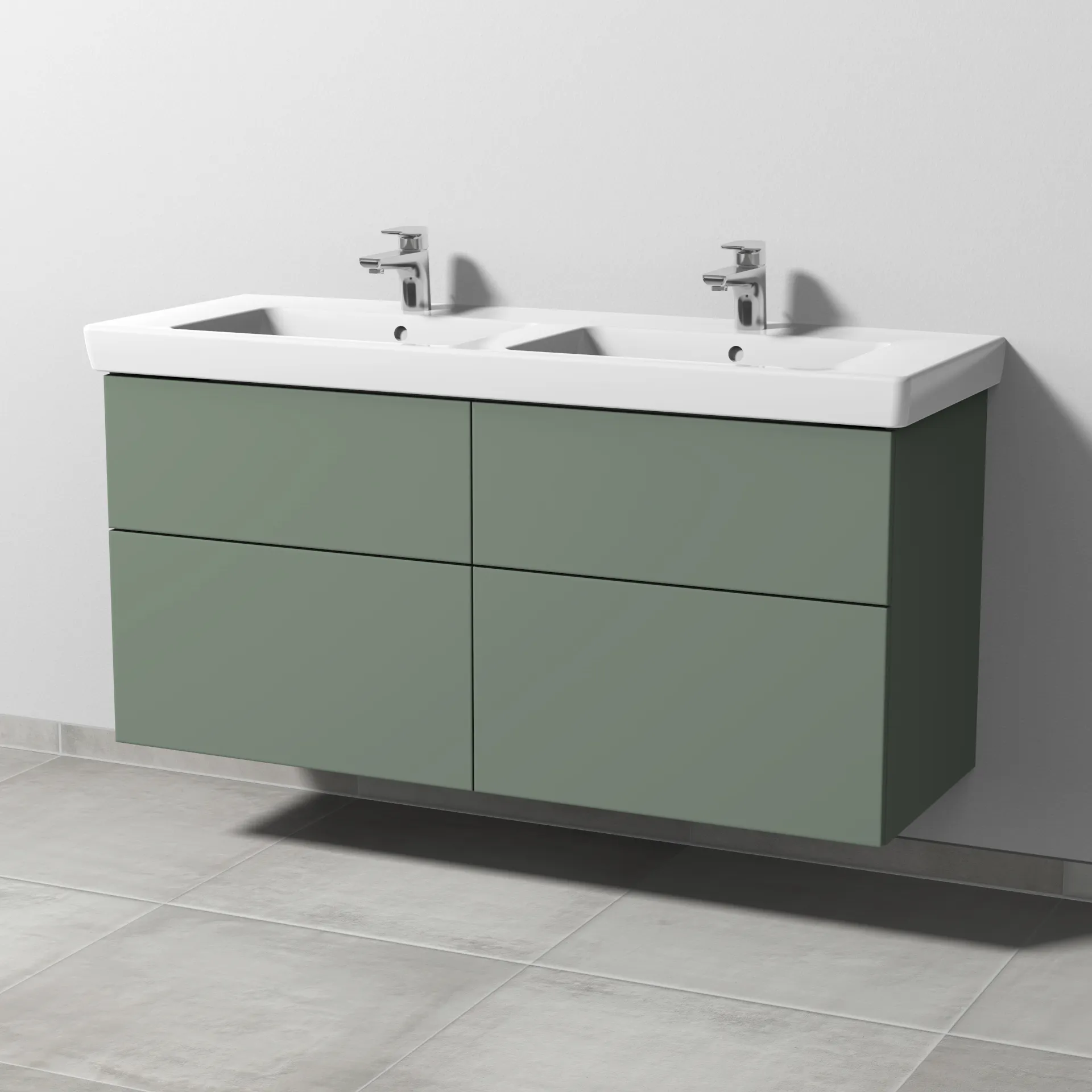 Sanipa Waschtischunterschrank „3way“ passend zu Keramik-Waschtische Subway 2.0 von Villeroy & Boch 1250 × 593 × 447 mm in Soft-Green, mit