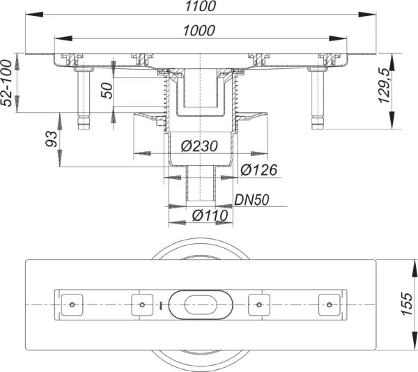 Duschrinne CeraLine senkrecht F 1000 mm, DN 50 Duschrinne CeraLine senkrecht F 1000 mm, DN 50