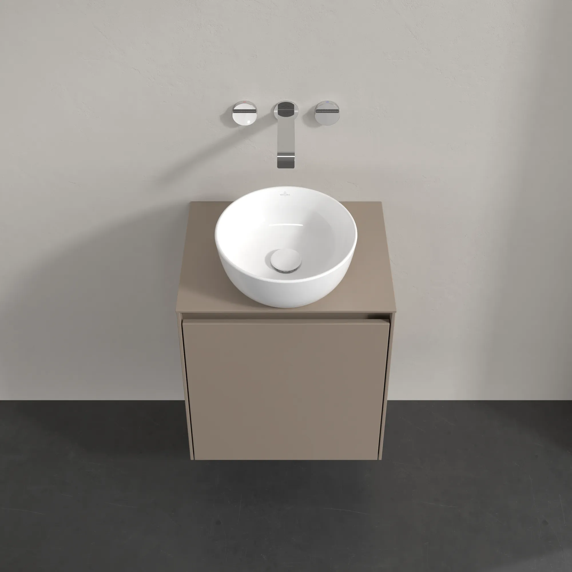 Villeroy & Boch Waschtischunterschrank „Collaro“ 500 × 548 × 380 mm Taupe, für Becken mittig, Anschlag links, mit Beleuchtung Villeroy & Boch Waschtischunterschrank „Collaro“ 500 × 548 × 380 mm Taupe, für Becken mittig, Anschlag links, mit Beleuchtung