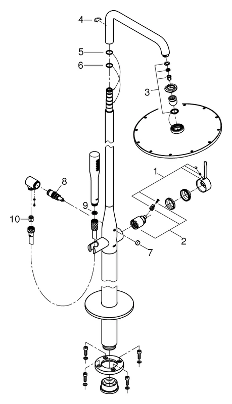 Einhand-Brausebatterie Essence 23741_1, freistehendes Duschsystem, Fertigmontageset für 45 984, eigensicher, chrom