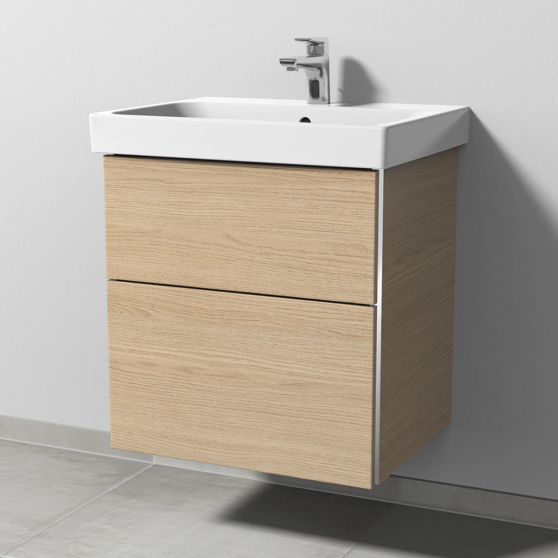 Sanipa Waschtischunterschrank „3way“ 550 × 588 × 453 mm in Eiche Nordic, mit Hahnlochbohrung, Becken mittig