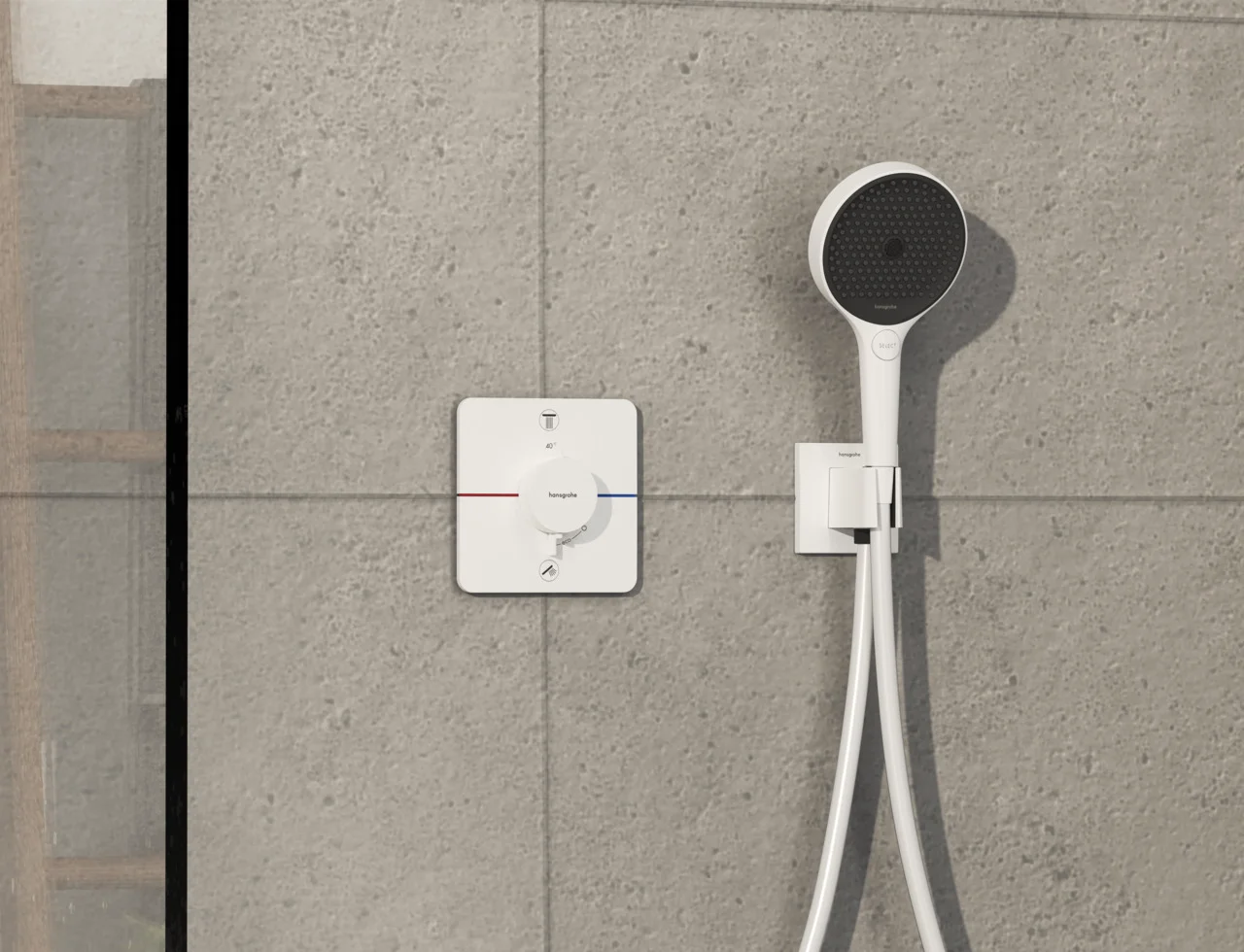 Hansgrohe ShowerSelect Comfort Q Thermostat Unterputz, Mattweiß, 2 Verbraucher, flache Rosette, einfache Installation
