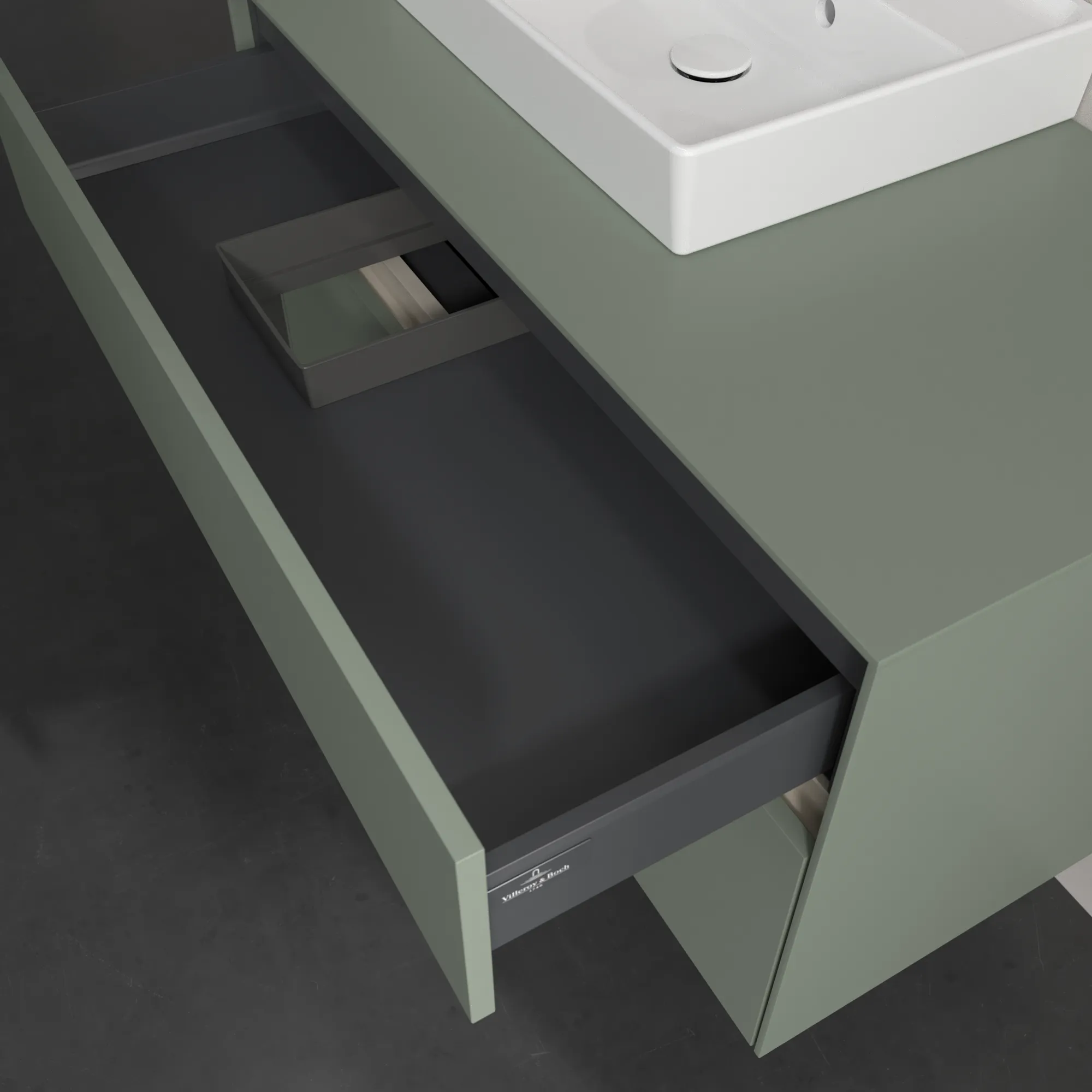 Villeroy & Boch Waschbeckenunterschrank Collaro C01400, Eckig Soft Green, 1000x548x500mm, 2 Auszüge mit Antirutsch-Boden, SoftClosing, Wandmontage