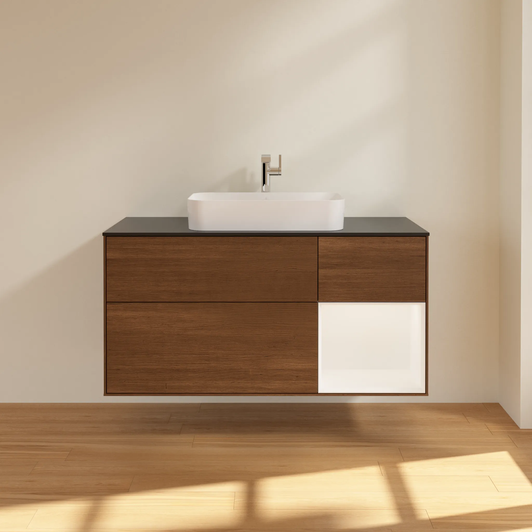 Villeroy & Boch Waschtischunterschrank „Finion“ für Schrankwaschtisch 1200 × 603 × 501 mm Walnut Veneer, mit Hahnlochbohrung, für Becken mittig Villeroy & Boch Waschtischunterschrank „Finion“ für Schrankwaschtisch 1200 × 603 × 501 mm Walnut Veneer, mit Hahnlochbohrung, für Becken mittig