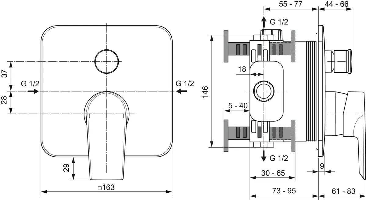 Ideal Standard Badearmatur TESI, Bausatz 2, Ros.163x163mm, Chrom Ideal Standard Badearmatur TESI, Bausatz 2, Ros.163x163mm, Chrom