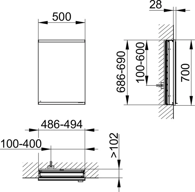 Royal Modular 2.0 800000050000000 Spiegelschrank unbeleuchtet Wandeinbau, ohne Steckdose 500 x 700 x 120 mm silber-eloxiert