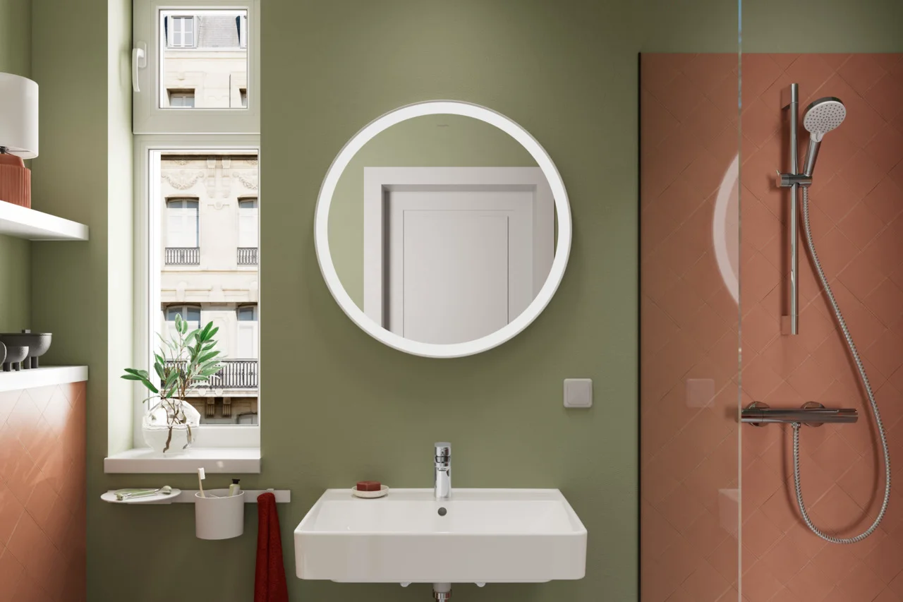 Hansgrohe Ecostat Element Brausethermostat Aufputz Chrom, DN15, Temperatur- und Volumensteuerung, EcoStop+ Taste begrenzt Wasserverbrauch auf 6 l/min, maximale Durchflussmenge bei 3 bar: 17 l/min, min. Betriebsdruck: 1 bar, max. Betriebsdruck: 10 bar, Si
