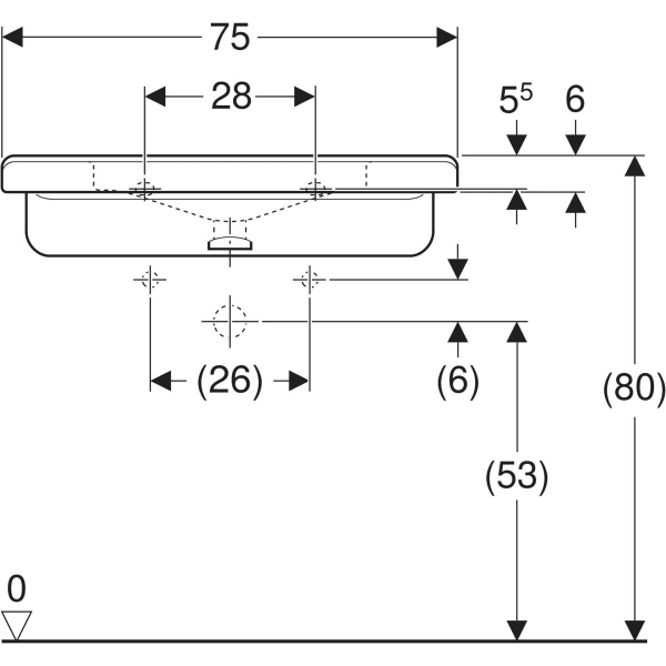 Wandwaschtisch „Renova Comfort Square“, rechteckig 75 × 55 cm in weiß alpin