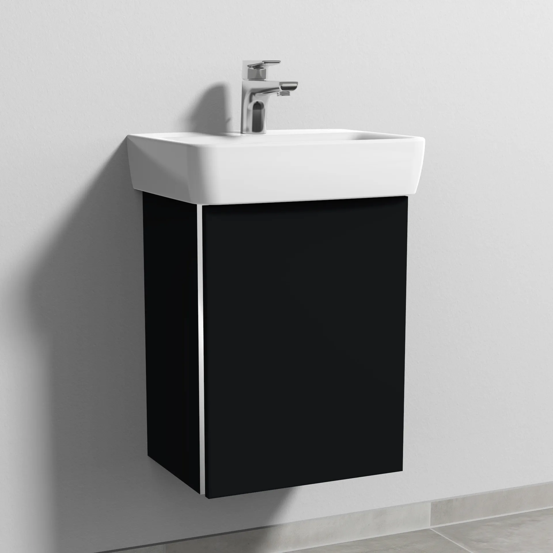 Sanipa Waschtischunterschrank „3way“ passend zu Keramik-Waschtische Renova Plan von Geberit 390 × 520 × 302 mm in Schwarz (matt), Anschlag rechts