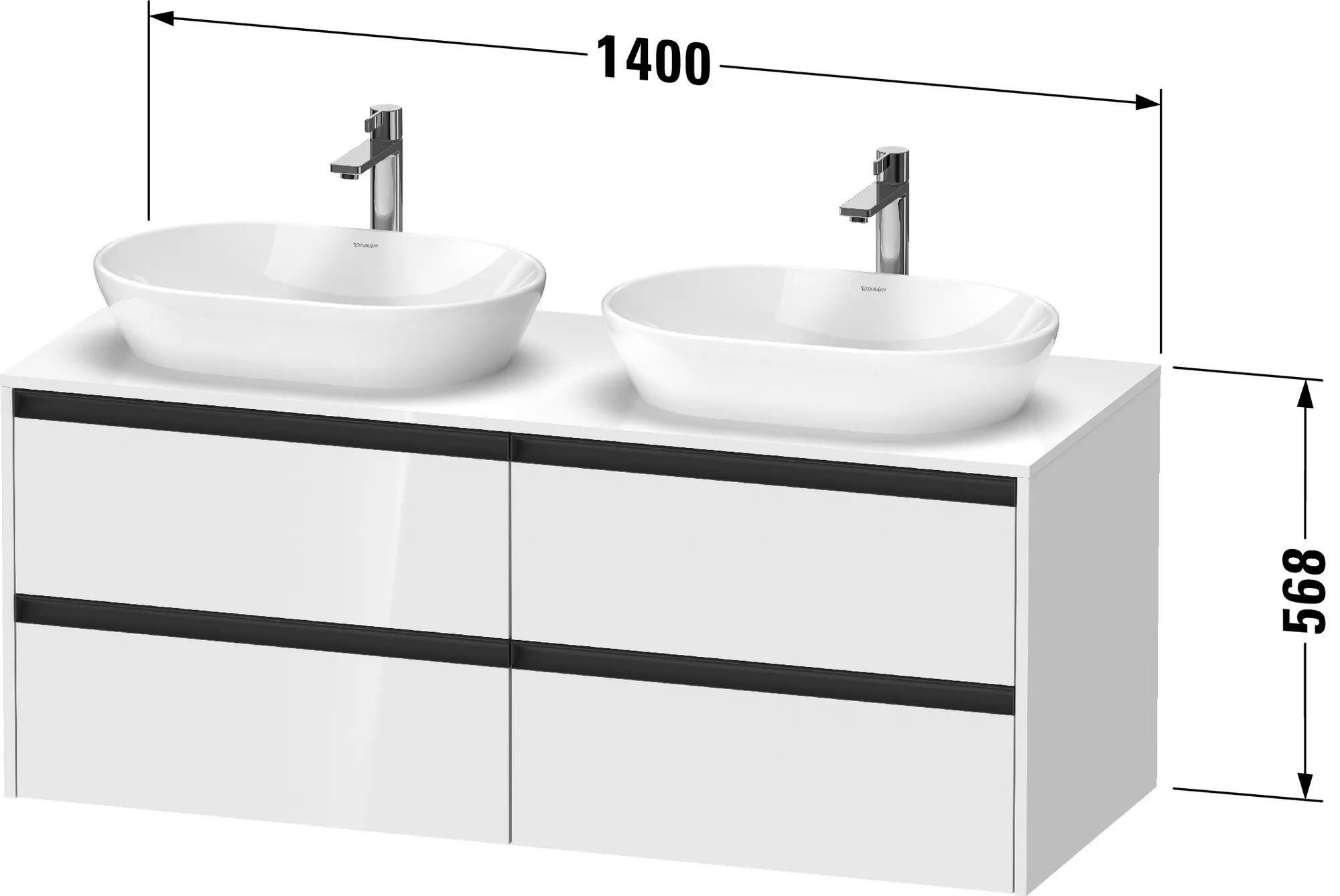 Duravit Waschtischunterschrank wandhängend „Ketho.2“ 140 × 56,8 × 55 cm in Basalt Matt