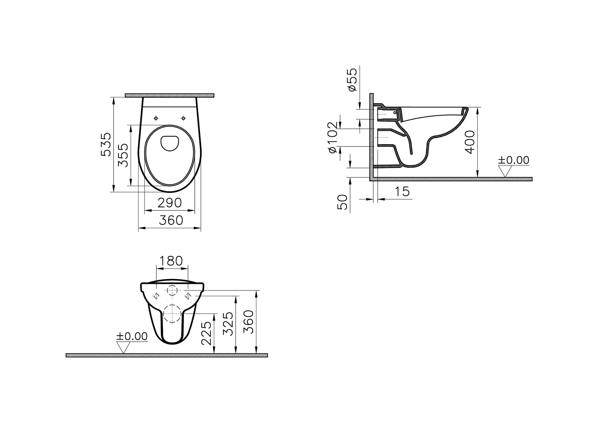 VitrA Norm Tiefspüler-Wand-WC 36 x 54 cm Weiß Hochglanz
