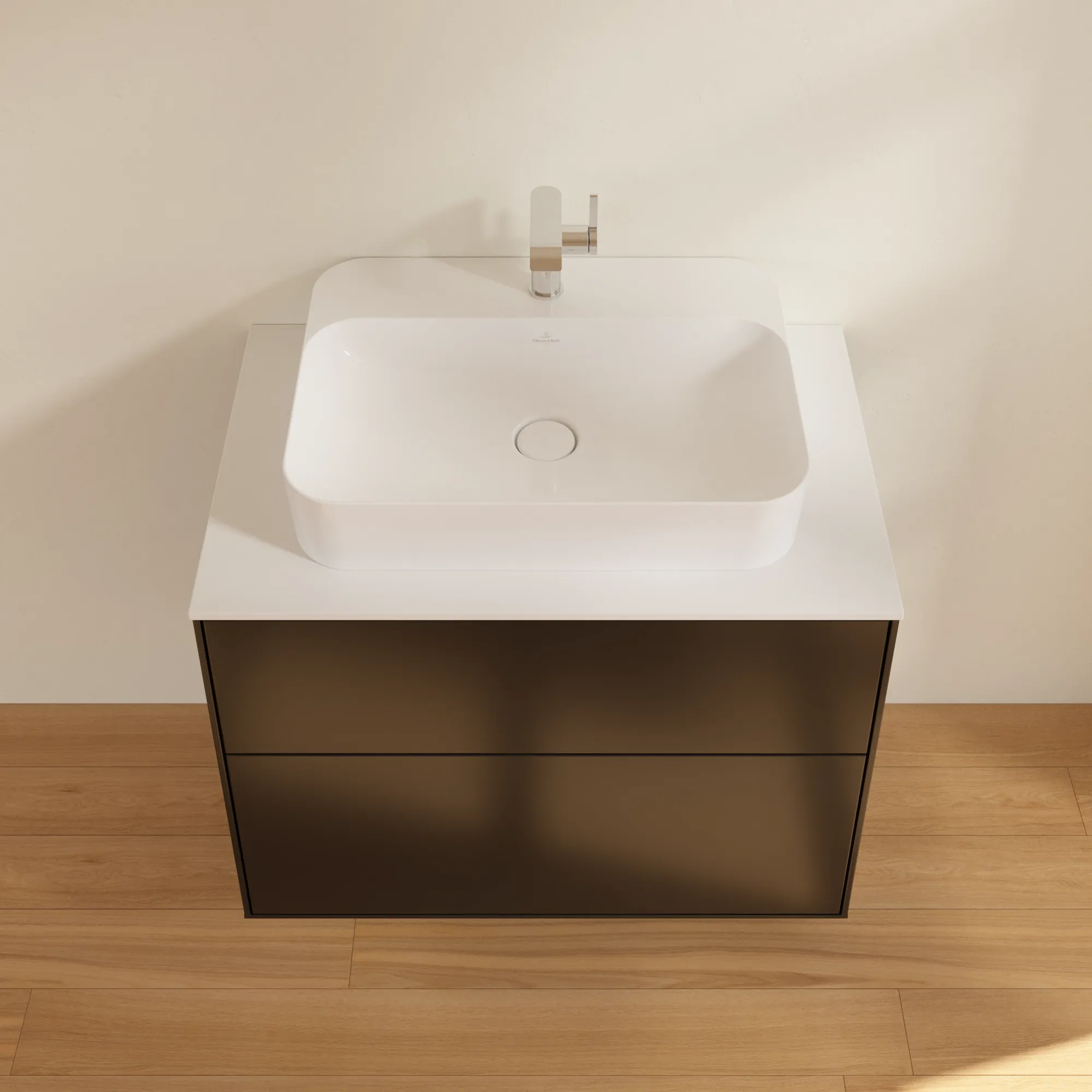 Villeroy & Boch Finion Waschbeckenunterschrank G34, 800 x 603 x 501 mm, Black Matt Lacquer / Glass White Matt