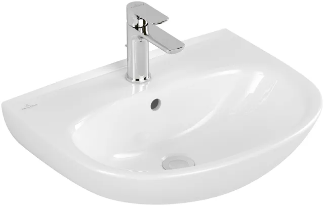Waschbecken O.novo 4A4056, 550 x 440 mm, Oval, Becken mittig, 1HL. mittleres Hahnloch durchgestochen, ohne Überlauf, Weiß Alpin