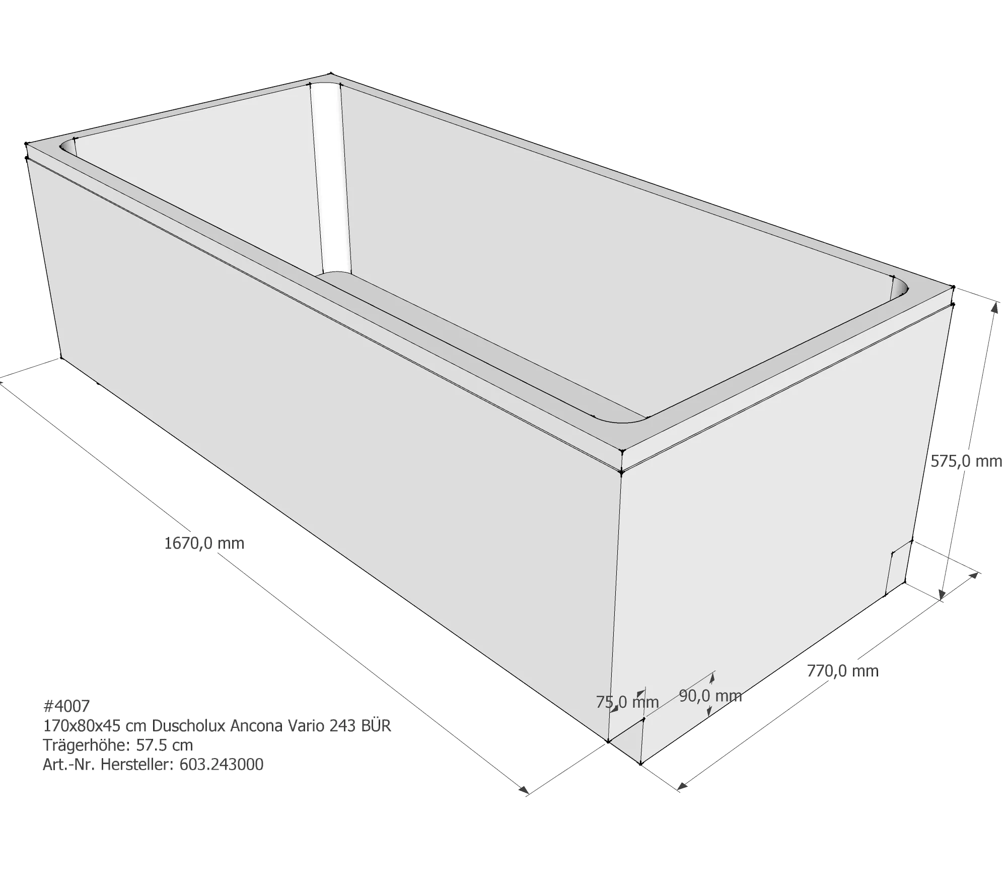 Badewannenträger passend für Duscholux Ancona Vario 170 × 80 × 45 cm