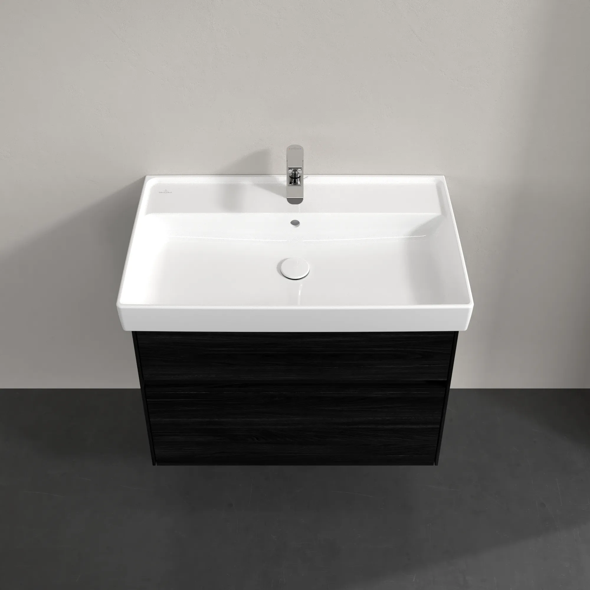 Villeroy & Boch Waschbeckenunterschrank Collaro C01000, 754 x 546 x 444 mm, Black Oak, mit SoftClosing und integrierten Aluminiumgriffen