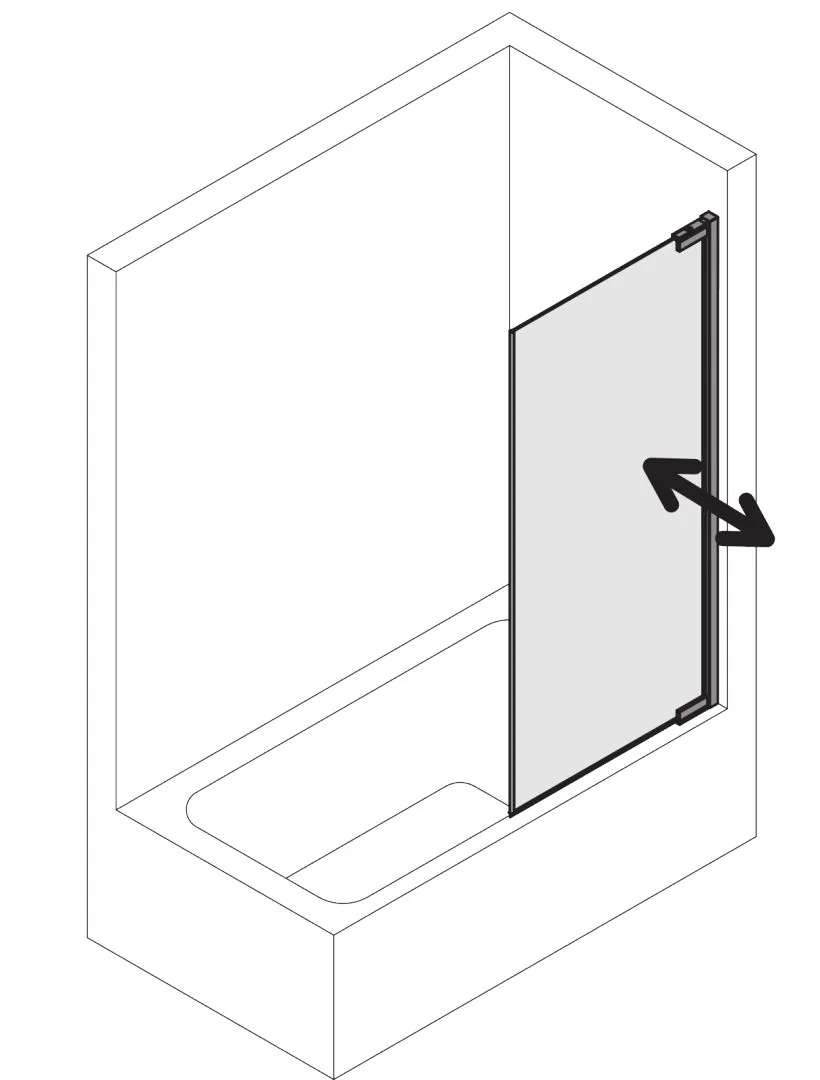 Kermi Duschdesign Badewannenaufsatz Pendelflügel „Yanea“ Anschlag rechts, Anschlag rechts Glas Klar, Profile Schwarz Soft (RAL 9005), B: 735 mm H: 1400 mm