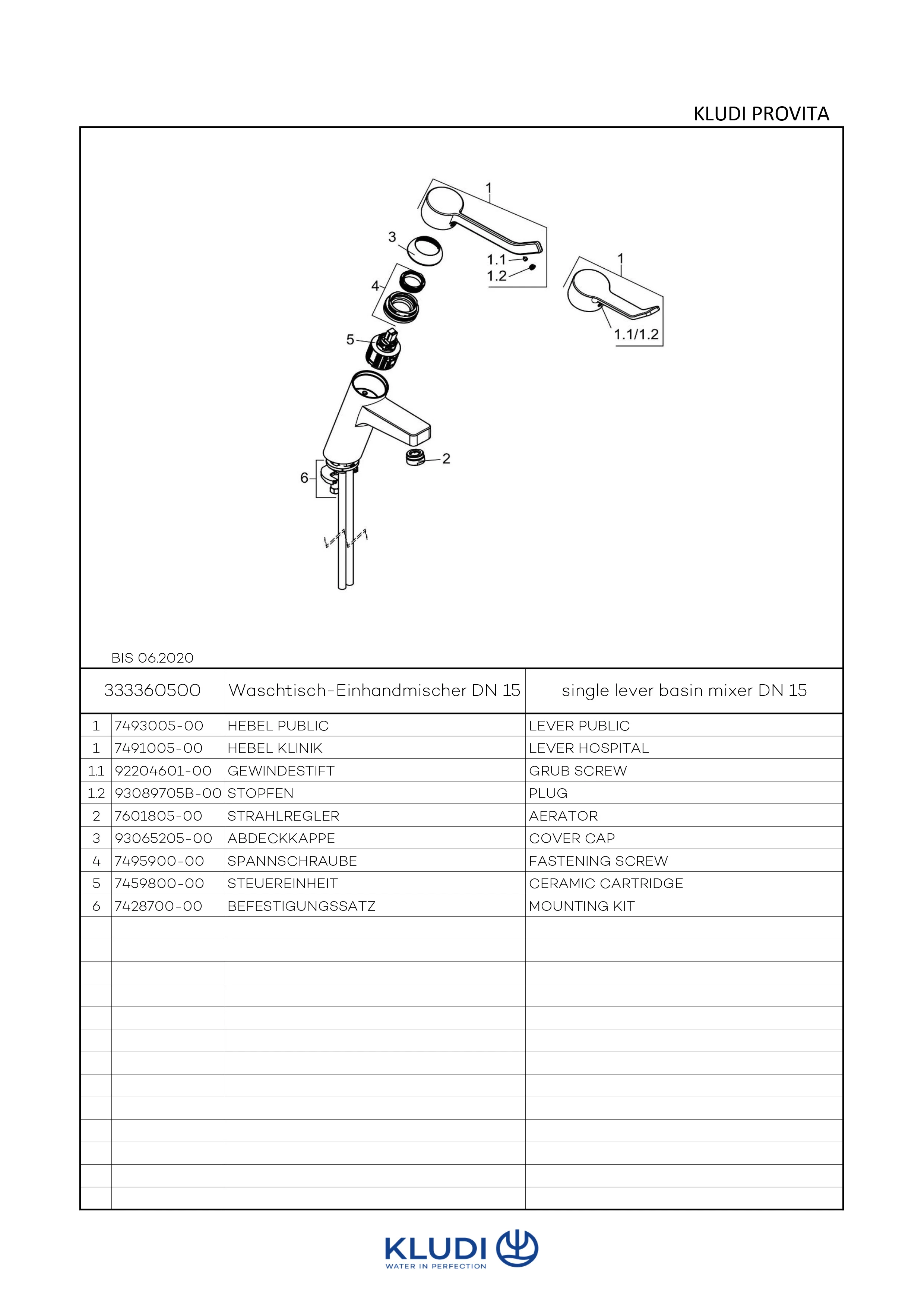 Kludi PROVITA Waschtisch-EHM DN 15 chrom Kludi PROVITA Waschtisch-EHM DN 15 chrom