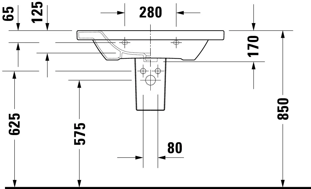 Wandwaschtisch „DuraStyle“, mit Überlauf, Hahnlochposition mittig
