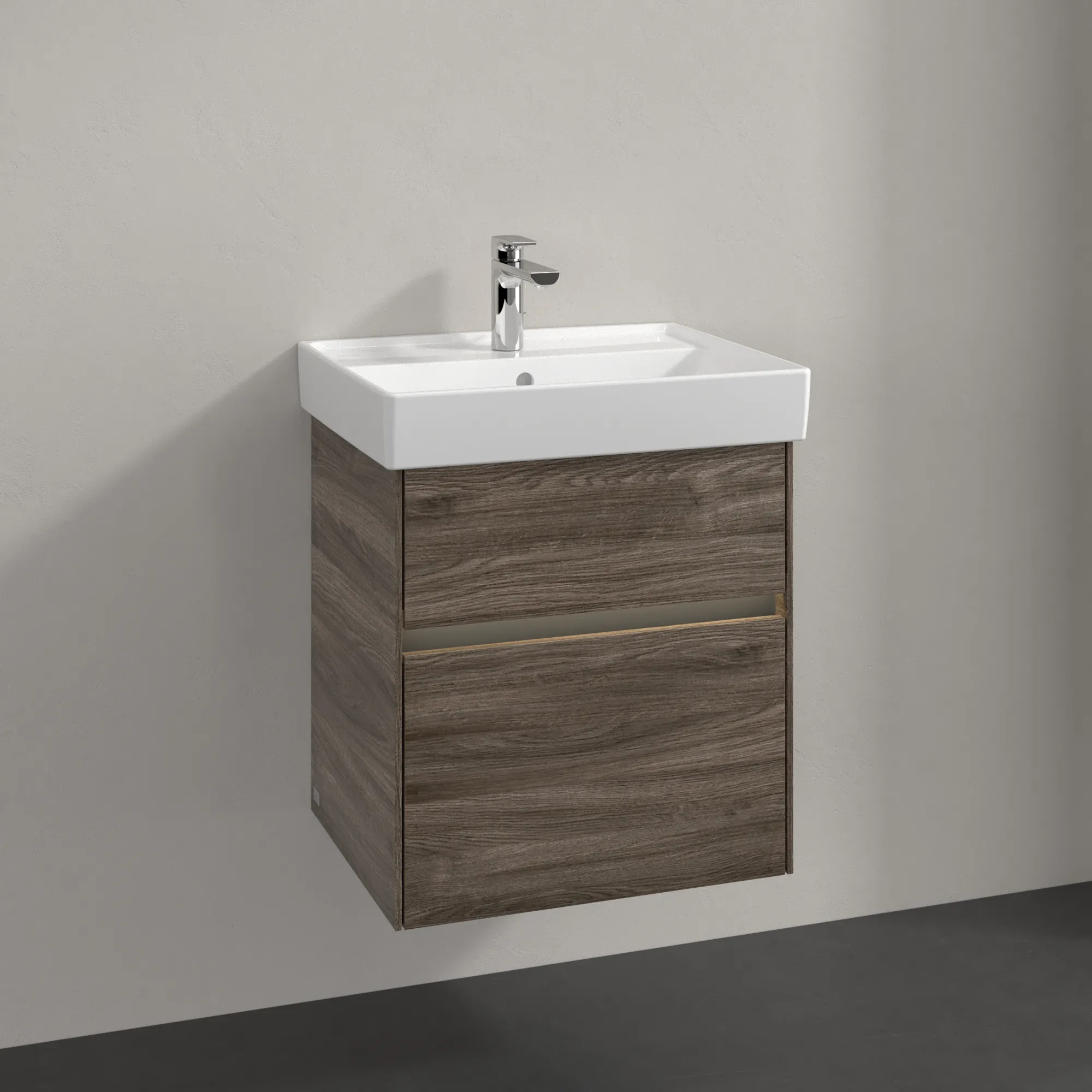 Villeroy & Boch Waschtischunterschrank „Collaro“ 510 × 546 × 414 mm Stone Oak, für Becken mittig, mit Beleuchtung