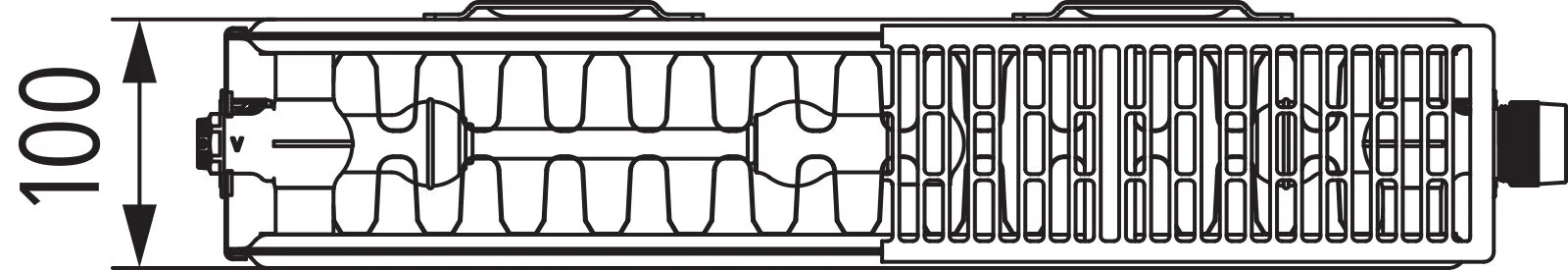 Flachheizkörper therm-x2 Profil-Vmulti Typ 22, HxLxT: 300x1000x100 mm, Farbe: Weiß RAL 9016 seidenglanz, 10 bar, Abdeckung: mit, Wärmeleistung 75/65-20: 959 Watt, Bohrkonsole
