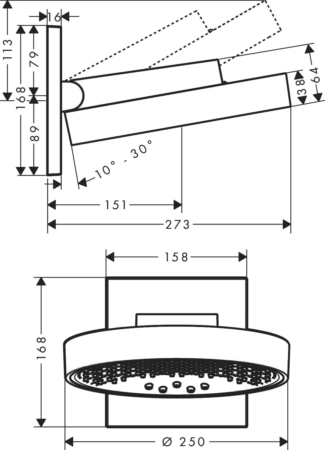 Hansgrohe Rainfinity Kopfbrause 250 mm, 3 Strahlarten, mattweiß, Wandmontage Hansgrohe Rainfinity Kopfbrause 250 mm, 3 Strahlarten, mattweiß, Wandmontage