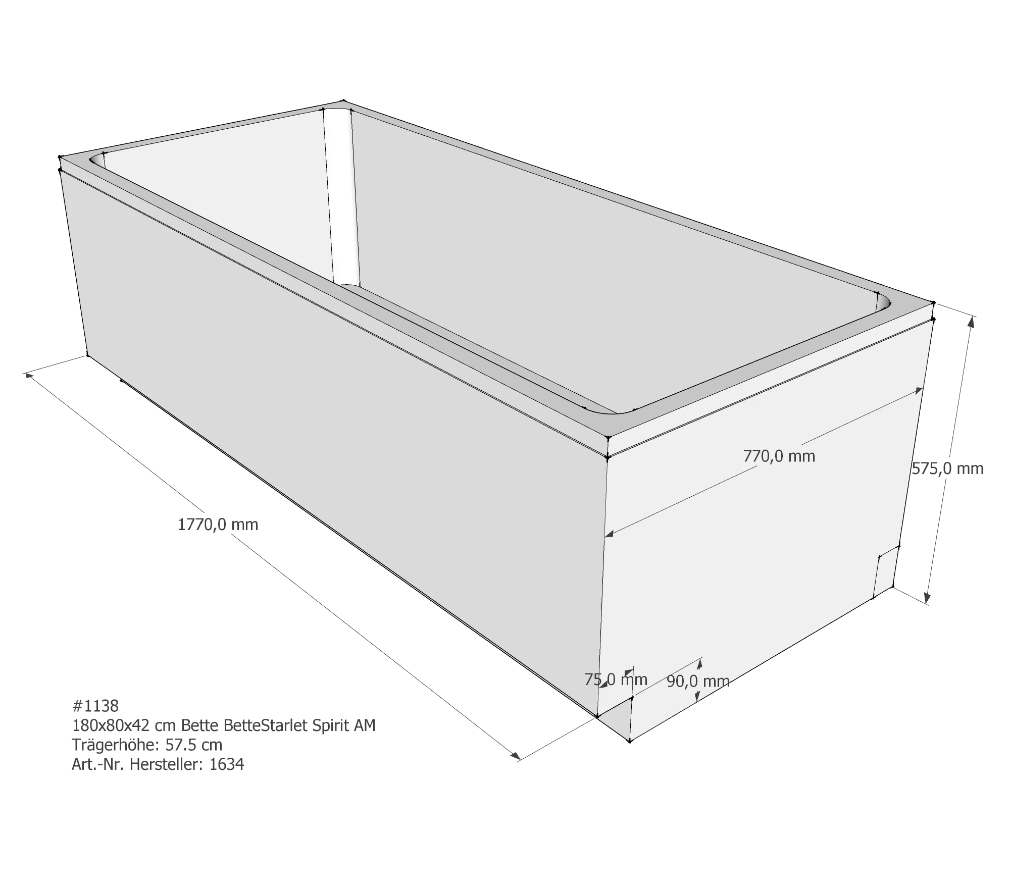 Badewannenträger für Bette Starlet Spirit 180 × 80 × 42 cm Breite: 80 cm / Länge: 180 cm Badewannenträger für Bette Starlet Spirit 180 × 80 × 42 cm Breite: 80 cm / Länge: 180 cm