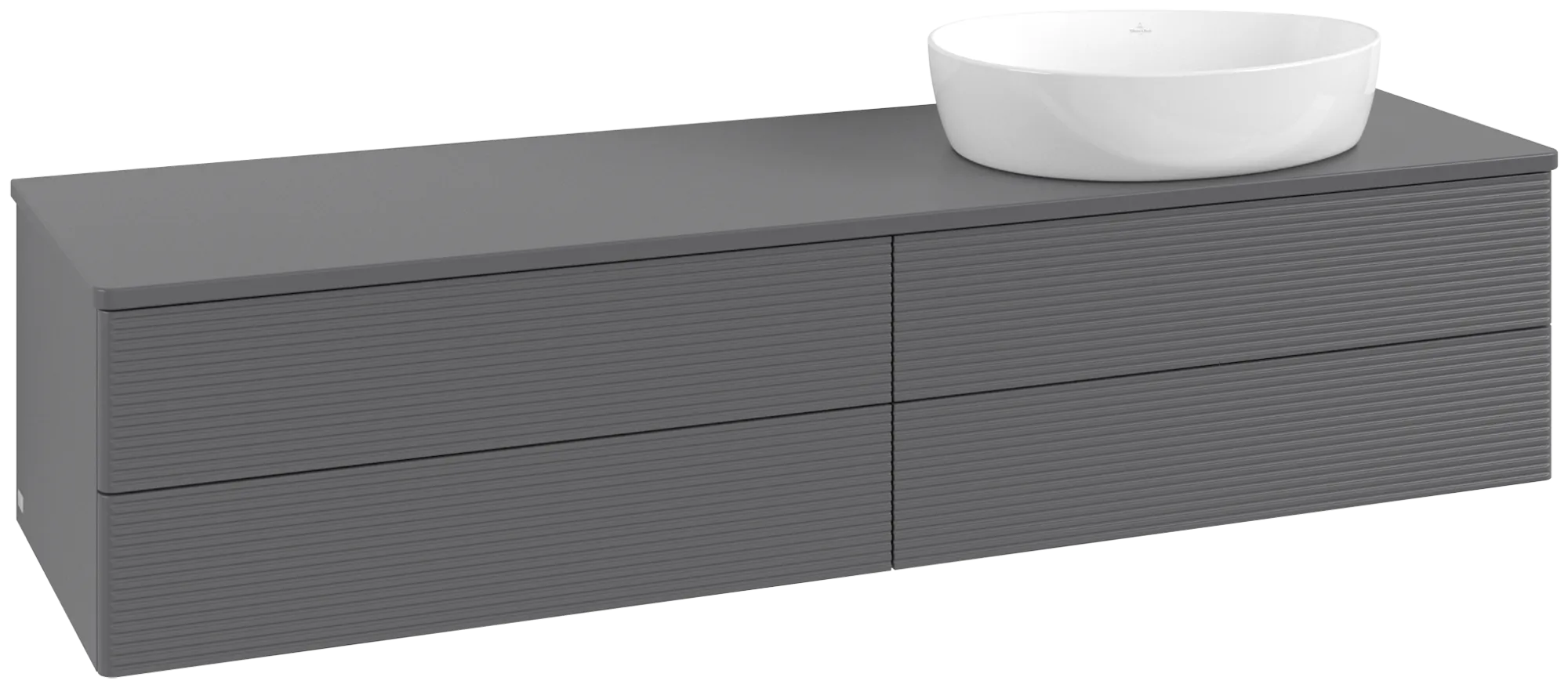 Villeroy & Boch Waschtischunterschrank „Antao“ 1600 × 360 × 500 mm Anthracite Matt Lacquer, für Becken rechts, ohne Beleuchtung Villeroy & Boch Waschtischunterschrank „Antao“ 1600 × 360 × 500 mm Anthracite Matt Lacquer, für Becken rechts, ohne Beleuchtung