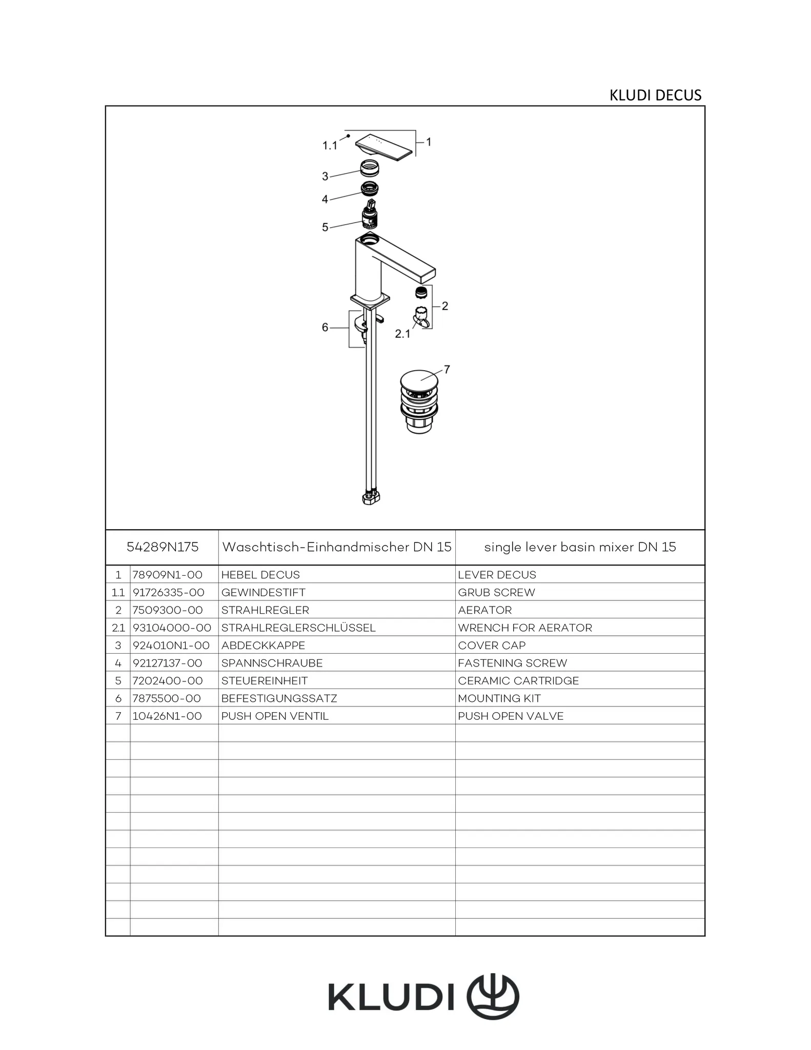 -DECUS Waschtisch-EHM 110 ECO PLUS mit Push-Open Ablaufg. chrom -DECUS Waschtisch-EHM 110 ECO PLUS mit Push-Open Ablaufg. chrom