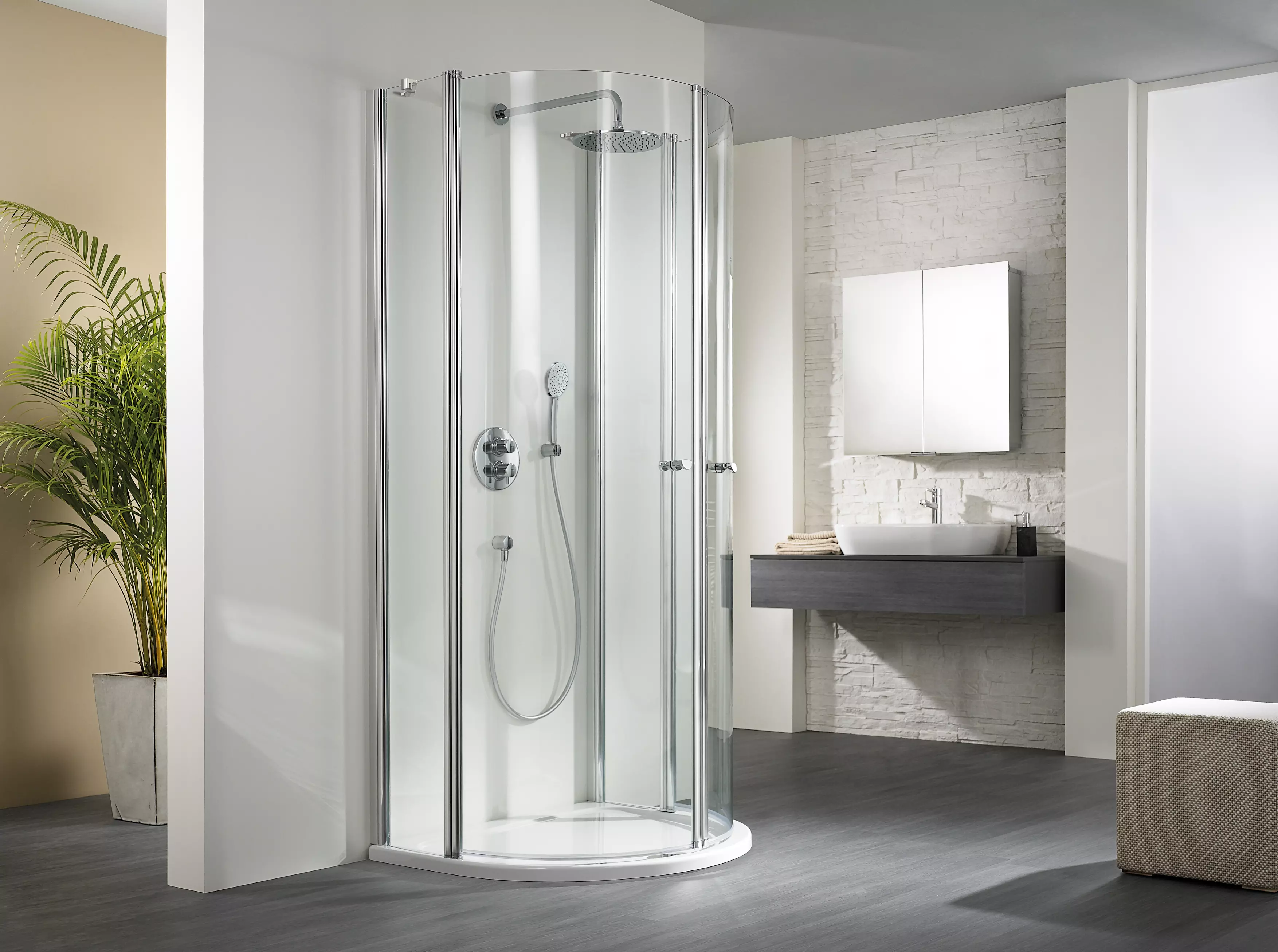 HSK Runddusche Halbkreis pendelbar, 4-teilig „Exklusiv 2.0“ Glas Klar hell, Profile Alu Silber-matt, B: 900 mm H: 2000 mm T: 1100 mm