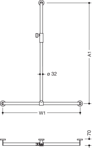 HEWI Duschhandlauf System 900 PG57, Edelstahl, matt geschliffen