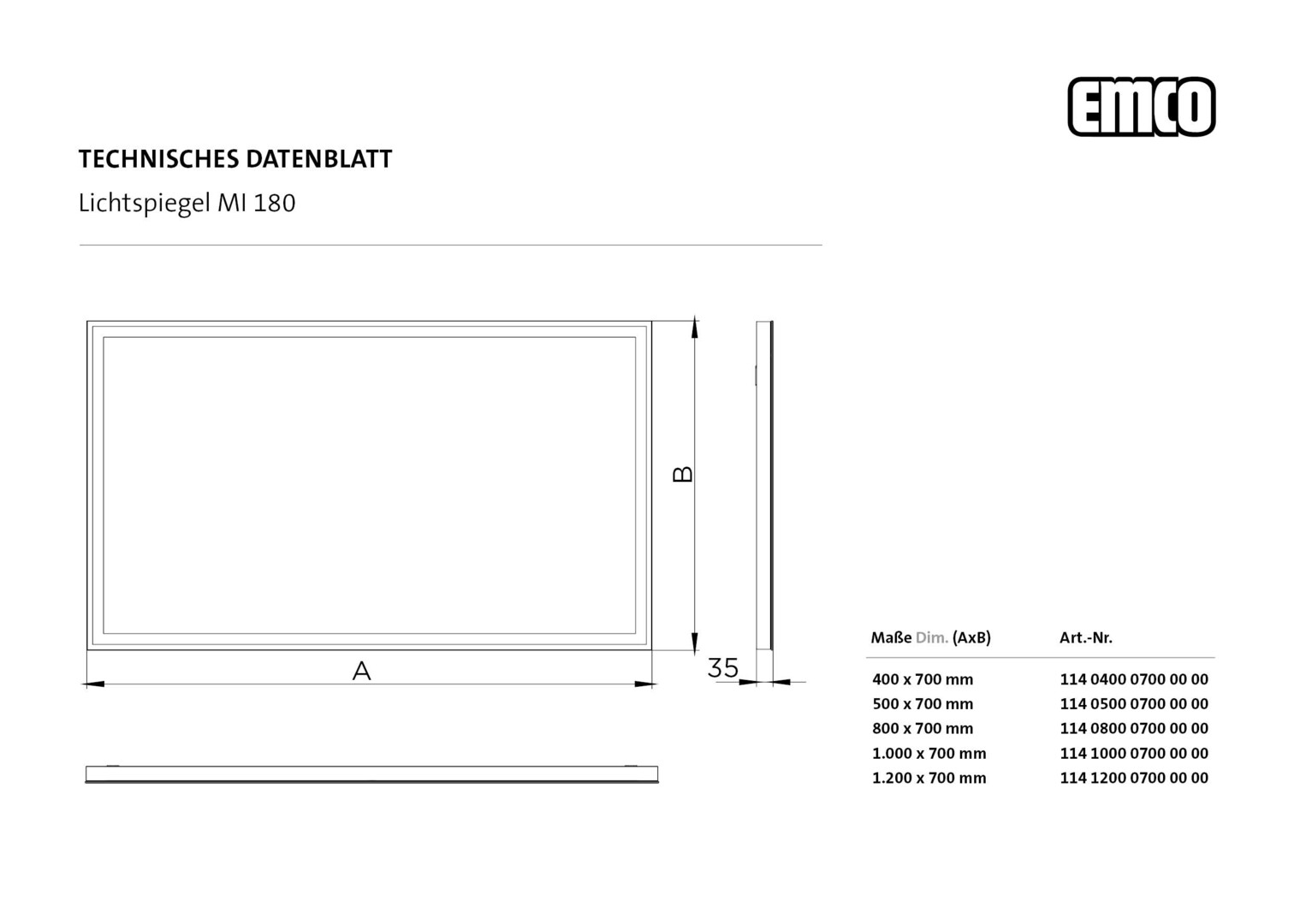 emco Lichtspiegel „MI 180“ 40 × 70 cm