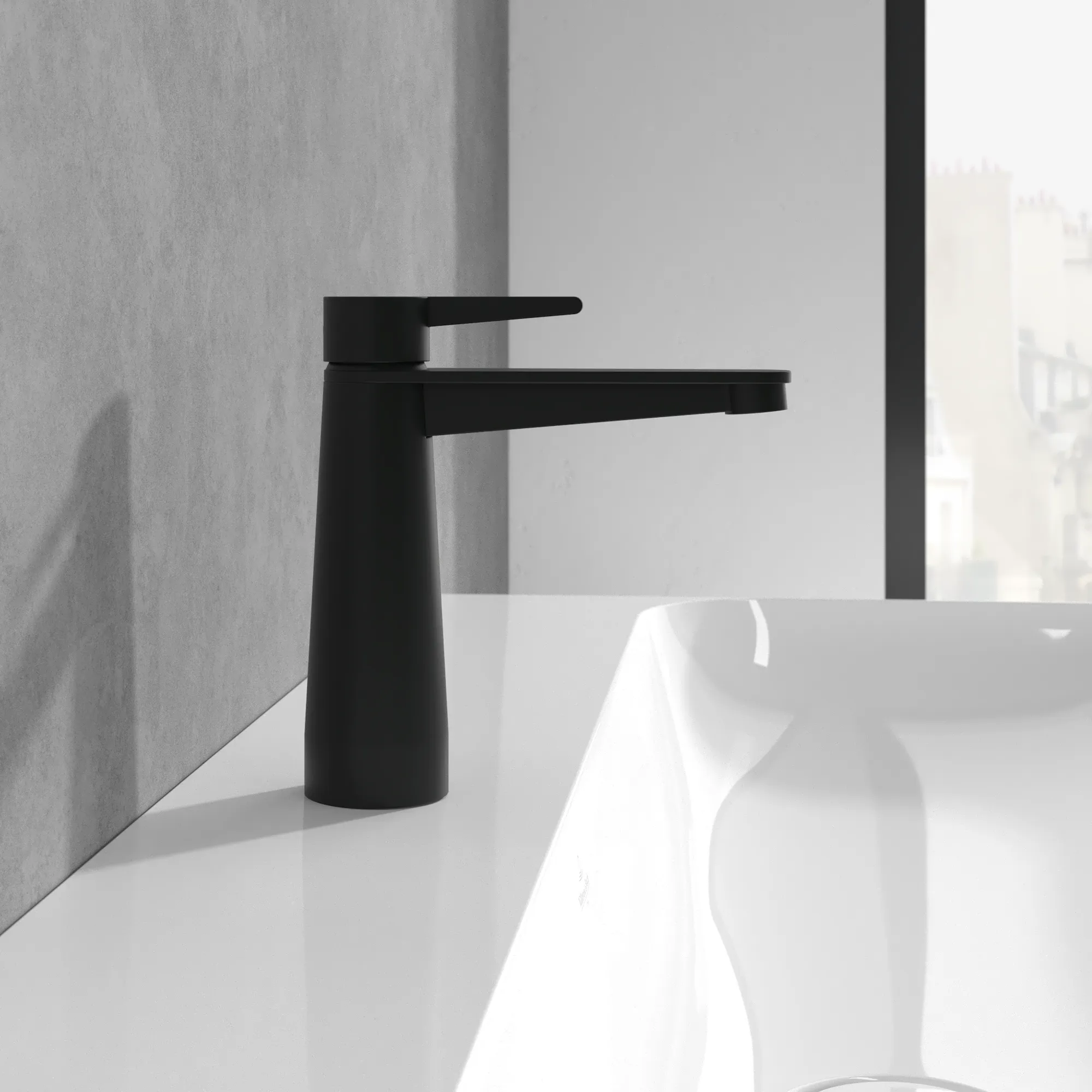 Einhand-Waschtischarmatur „Conum“ 16,5 cm Ausladung 129 mm in Matt Black