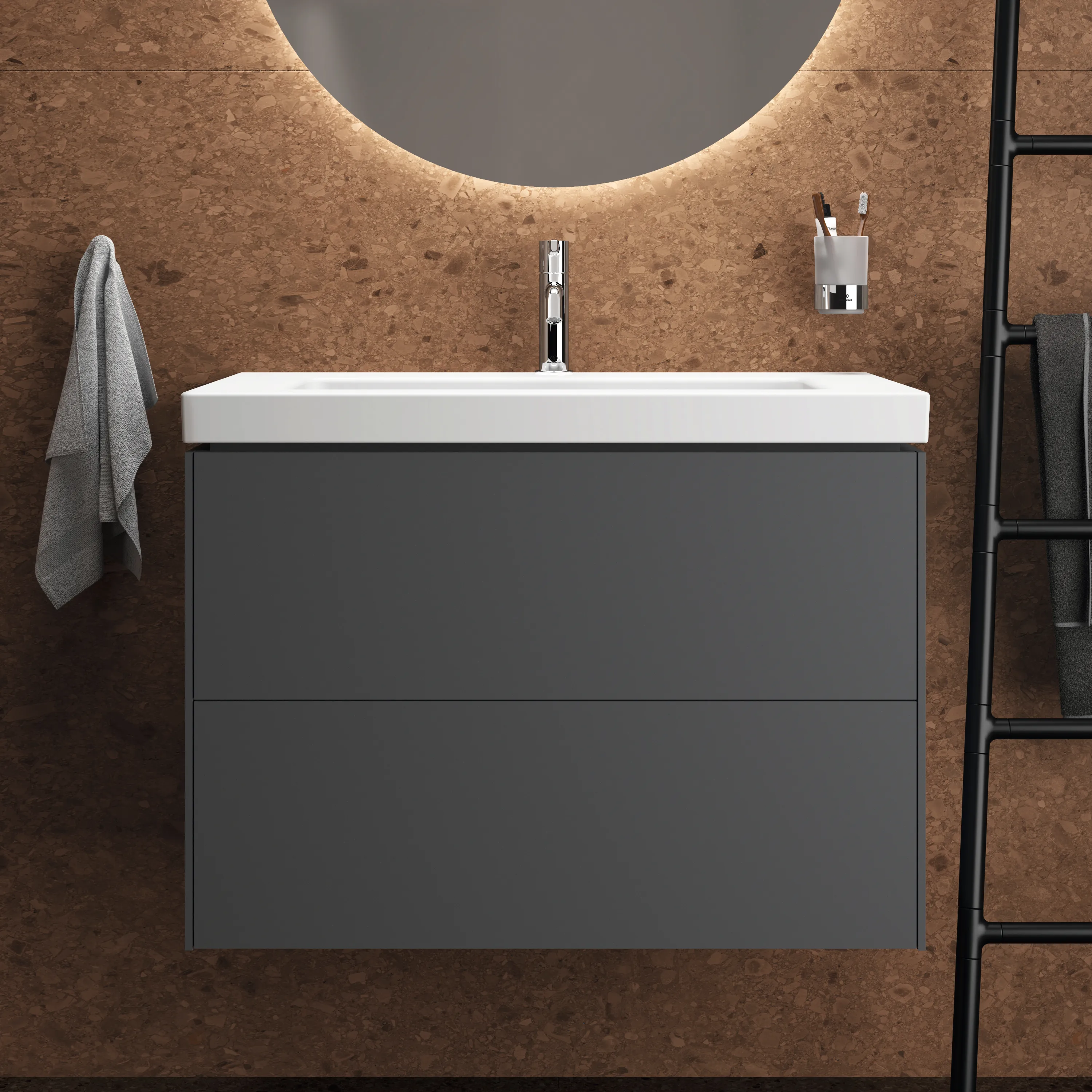 Waschbecken „Extra“ 81 × 51 × 15 cm, Hahnlochposition mittig in Seidenweiß